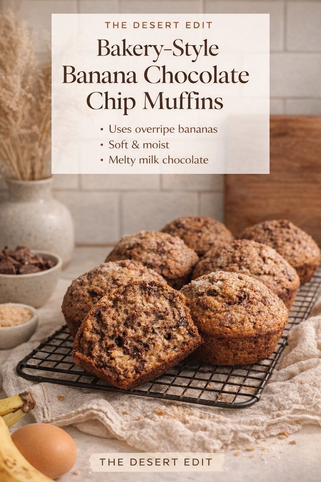 Bakery-Style Banana Chocolate Flake Muffins (Using Overripe Bananas)